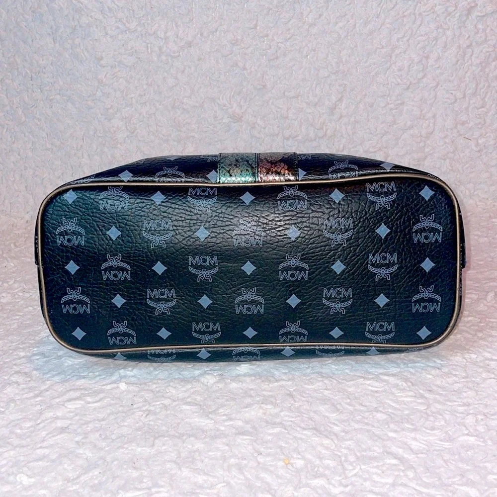 MCM Visetos Monogram Princess Lion Snakeskin Stripe Shoulder Bag Tote in Black - Picture 12 of 17